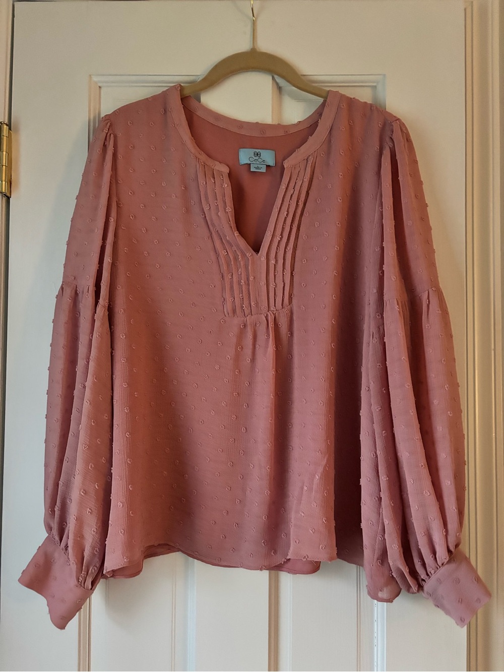 CeCe Rose Pintuck Swiss Dot Blouse